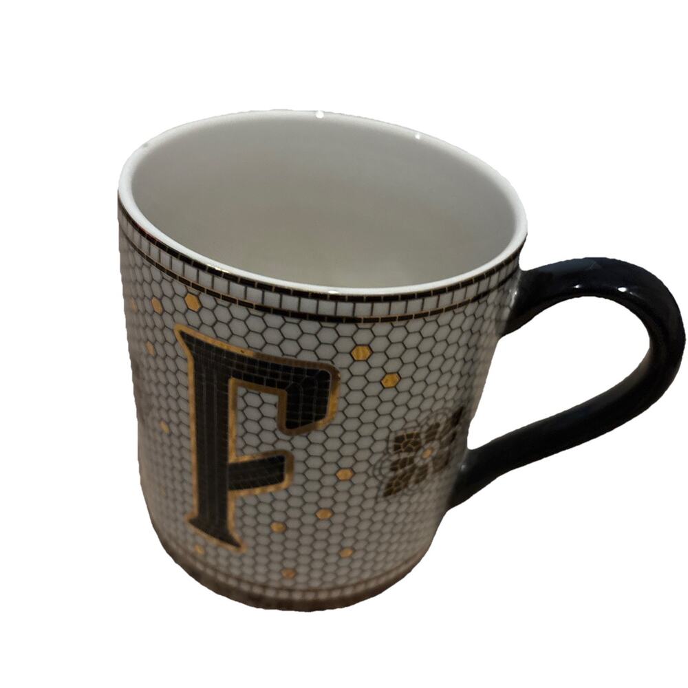 Anthropologie "F” Monogram Mosaic Tile Design Mug